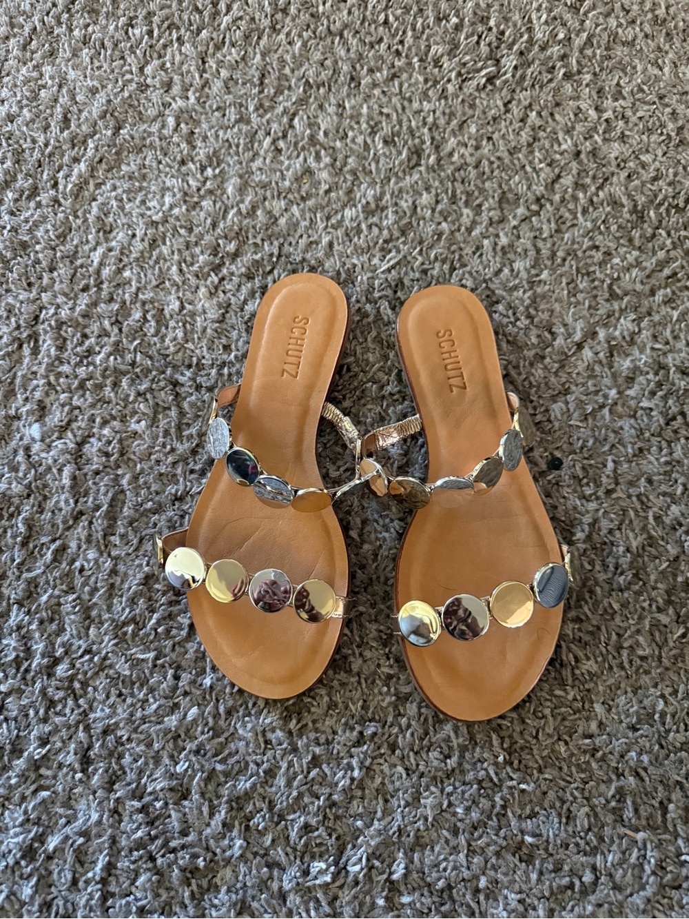 SCHUTZ Metal Disc Leather Slide Sandals - Picture 5 of 5